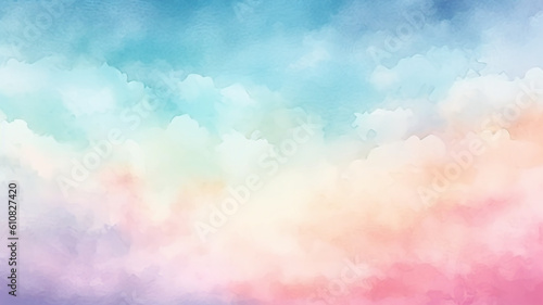 Hand painted watercolor background gradient pastel with sky and clouds shape, baby color, pastel colors