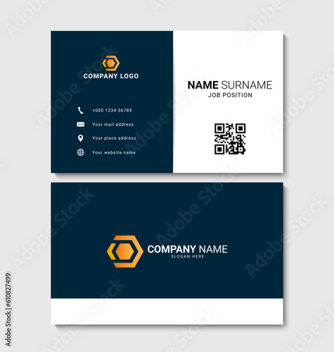 Modern navy blue business card design. Clean and creative business card template. Vector illustration
