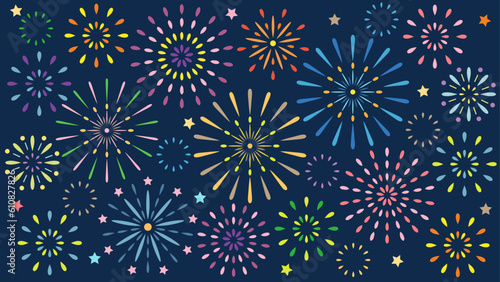 夜空に打ちあがる花火の壁紙　アスペクト比16：9バージョン