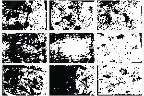 Abstract grunge overlay of parchment paper in black and white. Set of old weathered burnt textured paper over lay. Paper for calligraphy memoir records and book making. Design element, vector. 