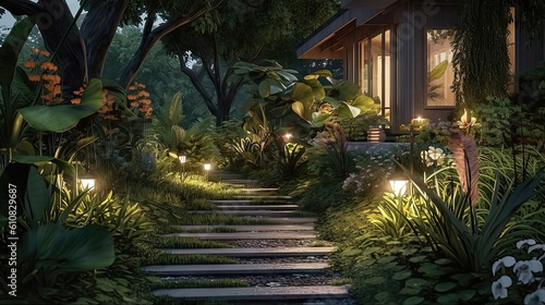 Night Oasis: Tranquil Minimalistic Garden and Pathway 2. Generative AI