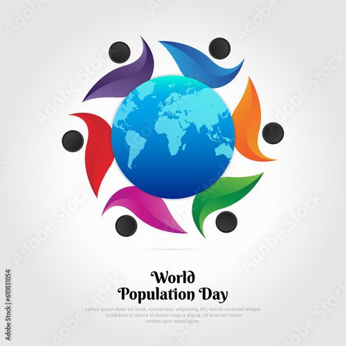 World population day design vector with world map and people silhouette. World population day background vector