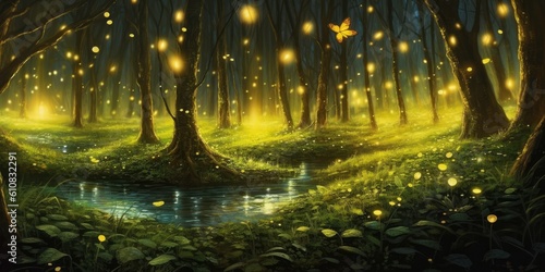 Step into a magical forest illuminated by the gentle glow of countless fireflies  Generative AI Digital Illustration Part 060623 