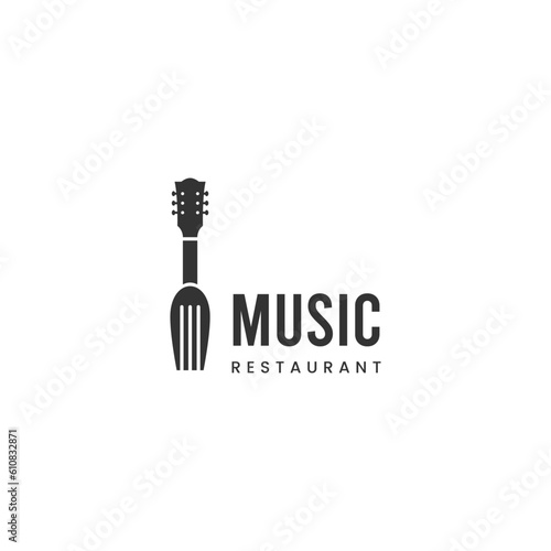 fork combine with guitar neck logo design on isolated background