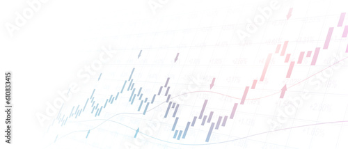 Widescreen abstract financial chart with line graph and glowing light on white color background