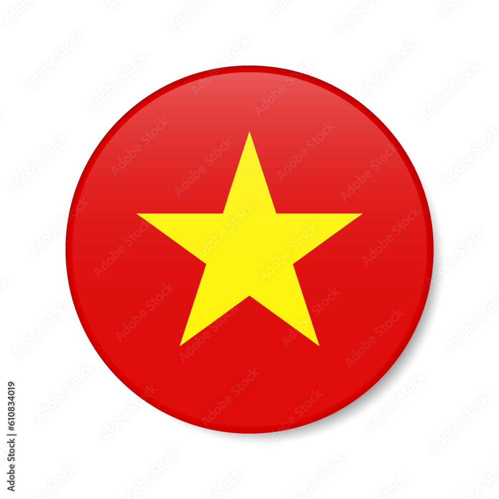 Vietnam circle button icon. Vietnamese round badge flag. 3D realistic isolated vector illustration Vietnam circle button icon. Vietnamese round badge flag. 3D realistic isolated vector illustration