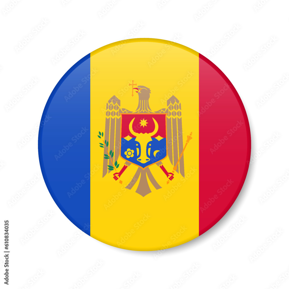 Obraz premium Moldova circle button icon. Moldavian round badge flag. 3D realistic isolated vector illustration