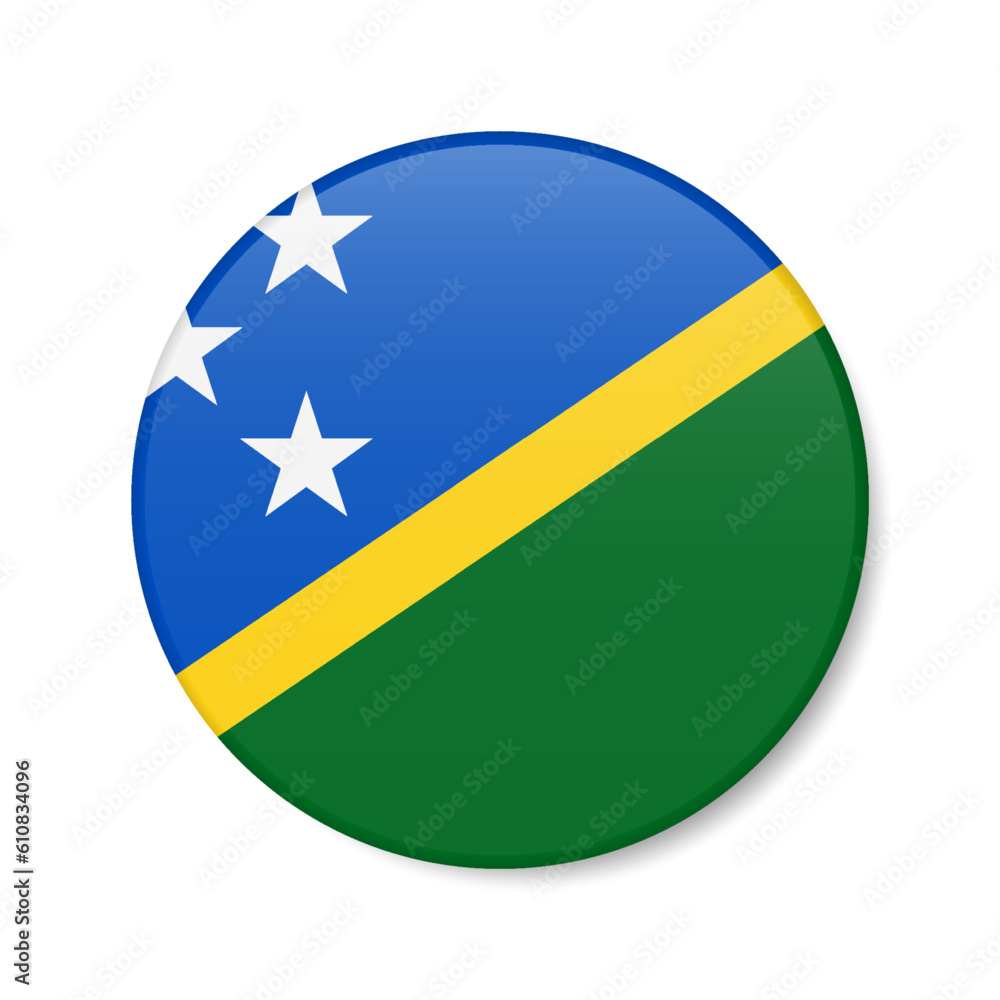 Solomon Islands circle button icon. Melanesia round badge flag. 3D realistic isolated vector illustration Solomon Islands circle button icon. Melanesia round badge flag. 3D realistic isolated vector illustration