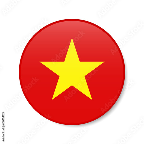 Vietnam circle button icon. Vietnamese round badge flag. 3D realistic isolated vector illustration