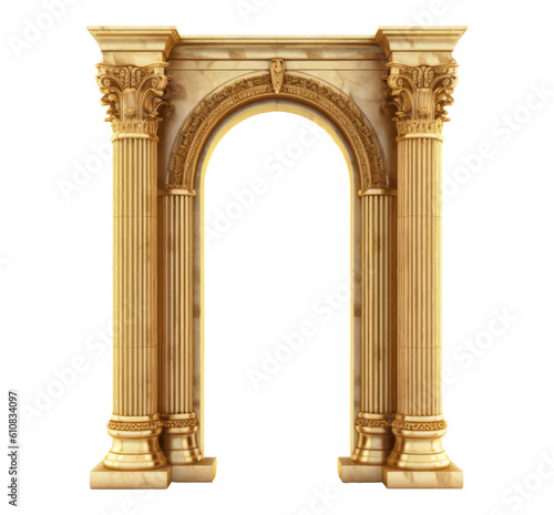 Gold roman columns isolated on white photo