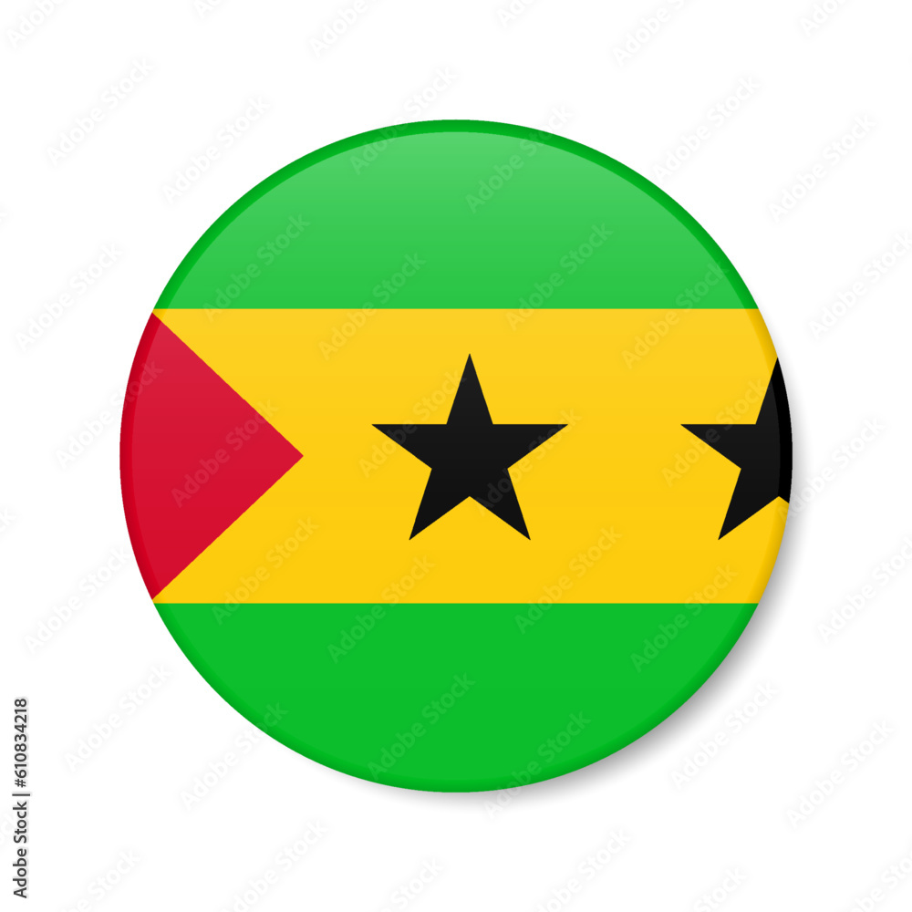 Sao Tome and Principe circle button icon, round badge flag. 3D realistic isolated vector illustration Sao Tome and Principe circle button icon, round badge flag. 3D realistic isolated vector illustration