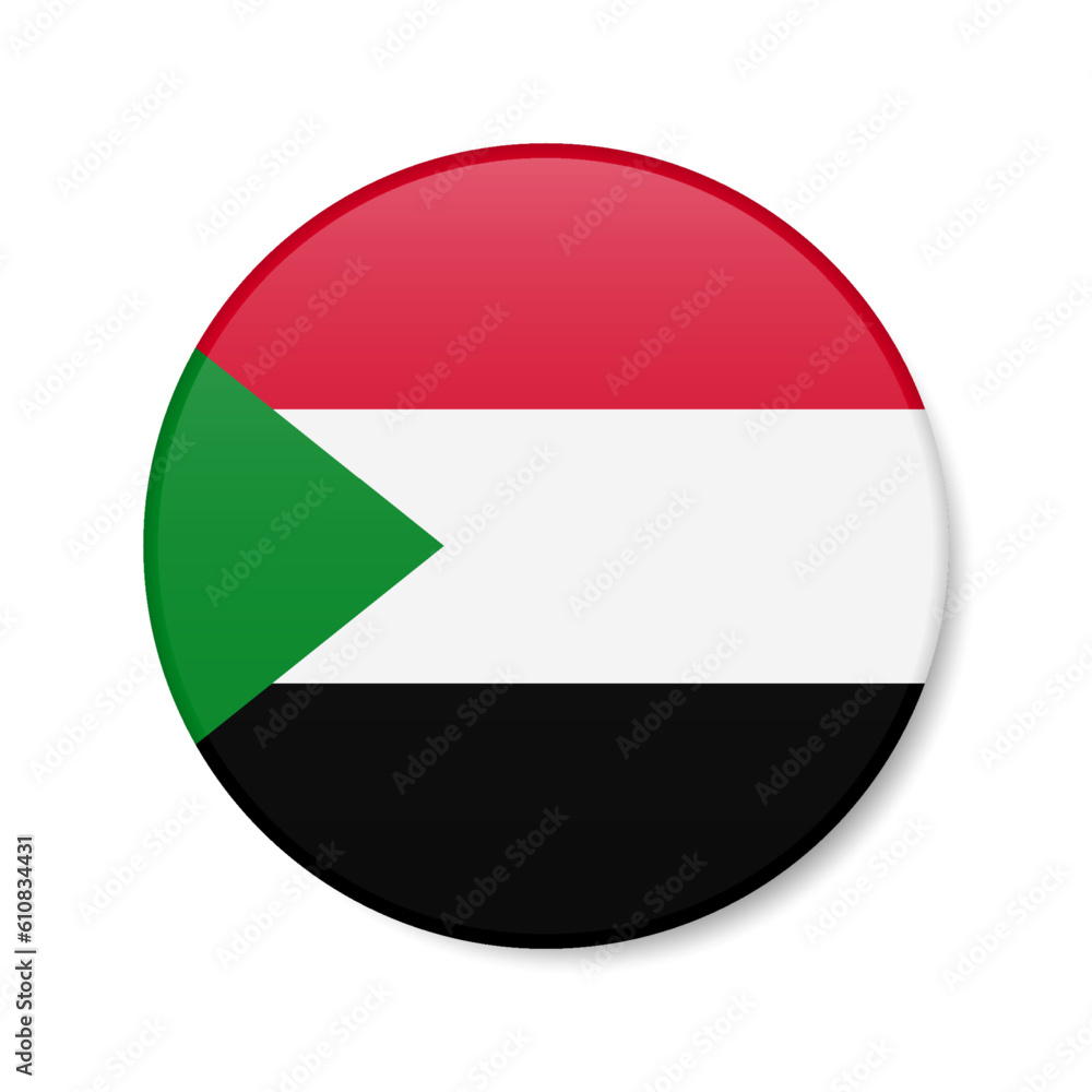 Sudan circle button icon. Sudanese round badge flag. 3D realistic isolated vector illustration Sudan circle button icon. Sudanese round badge flag. 3D realistic isolated vector illustration