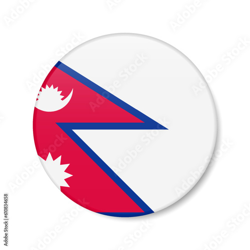 Nepal circle button icon. Nepali round badge flag. 3D realistic isolated vector illustration