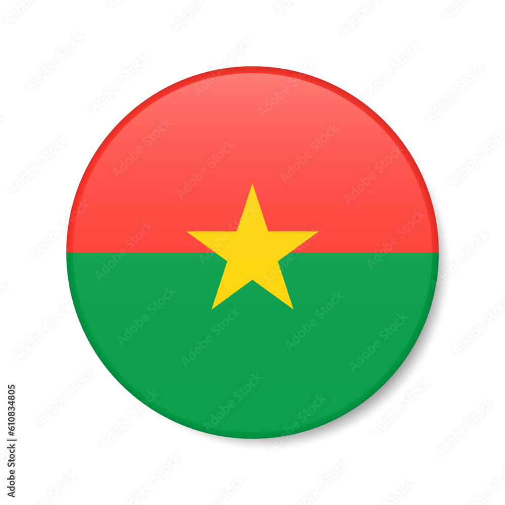 Burkina Faso circle button icon. Upper Volta round badge flag. 3D realistic isolated vector illustration Burkina Faso circle button icon. Upper Volta round badge flag. 3D realistic isolated vector illustration