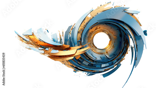 astral rift in blue and bronze abstract colorful shape, 3d render style, isolated on a transparent background