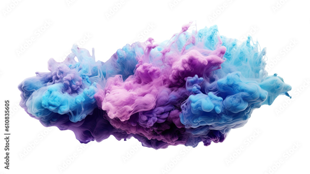 nebula cloud in indigo and magenta abstract colorful shape, 3d render style, isolated on a transparent background