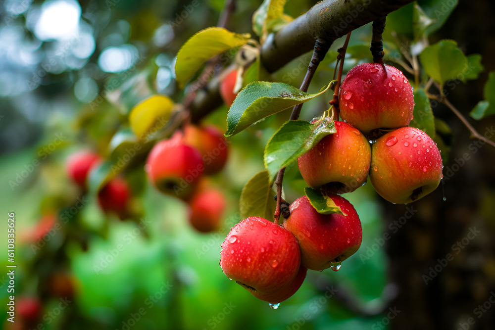 ripe red apples on the tree. AI generated ripe red apples on the tree. AI generated