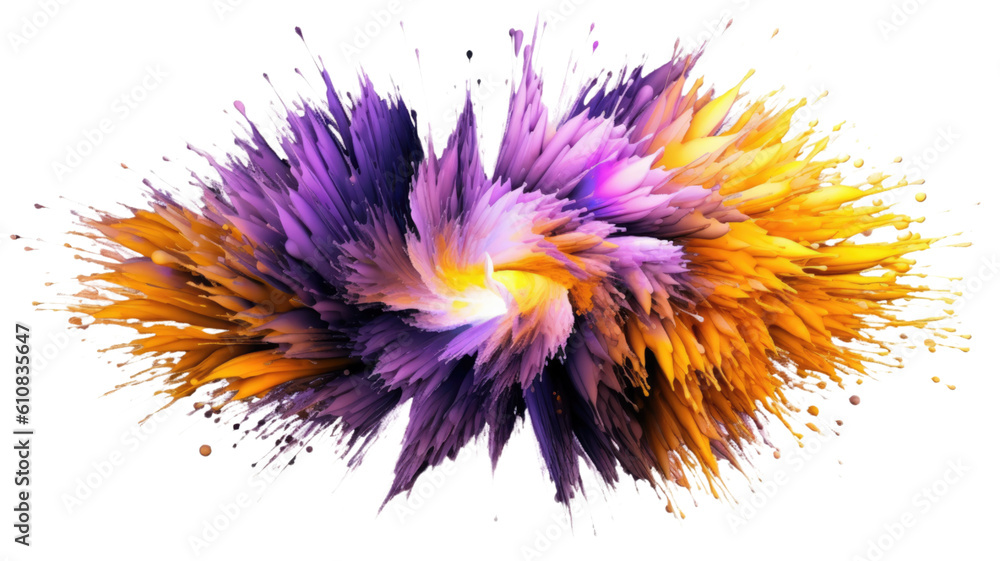 Obraz premium plasma burst in purple and yellow abstract colorful shape, 3d render style, isolated on a transparent background