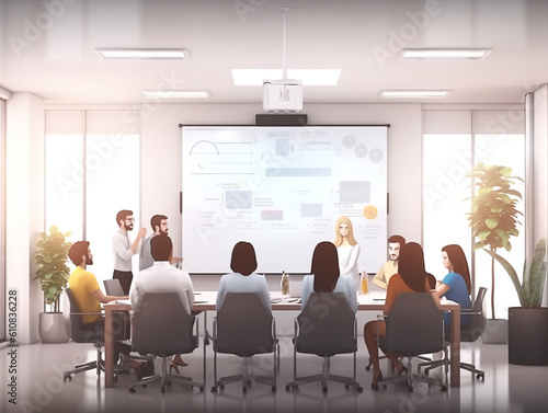 Group of people meeting in office flat illustration AI Generated