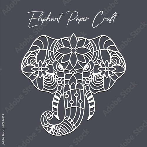 Hand drawn paper cut elephant head sticker