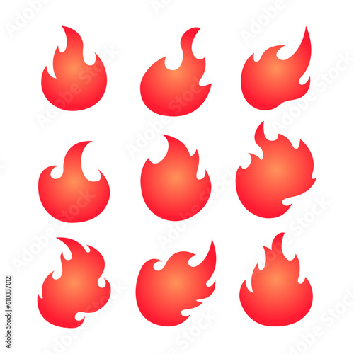 Fire flame shape vector illustration set