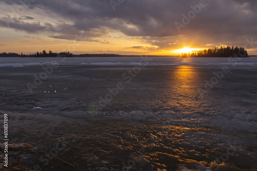 A Colorful Sunset over Frozen Astotin Lake