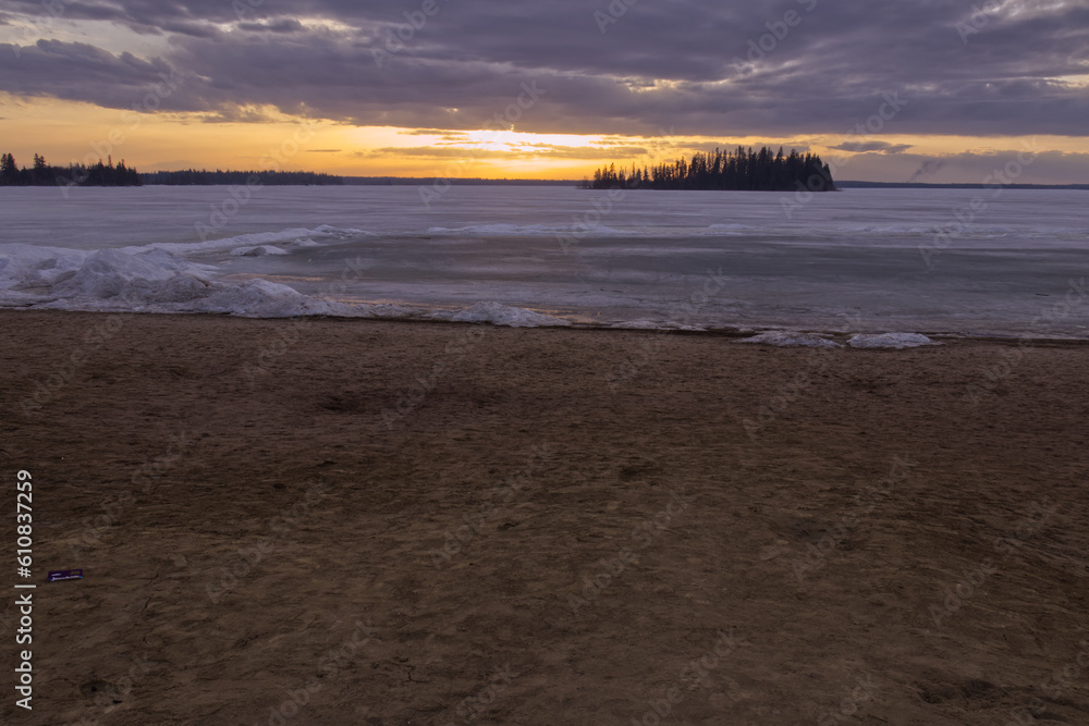 A Colorful Sunset over Frozen Astotin Lake A Colorful Sunset over Frozen Astotin Lake