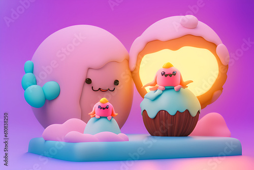 polymode-style-cake-coldsuit-toy-soft-smooth-lighting-soft-pastel-colors-3d-blender-render, Generative AI