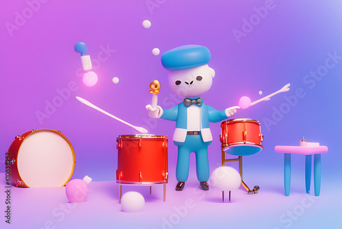 polymode-style-cold-porcelain-of-a-groom-playing-drums-toy-soft-smooth-lighting-soft-pastel, Generative AI