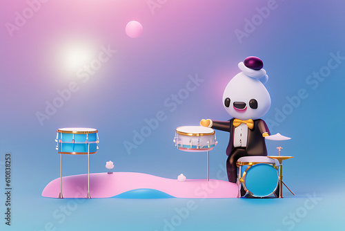 polymode-style-cold-porcelain-of-a-groom-playing-drums-toy-soft-smooth-lighting-soft-pastel, Generative AI
