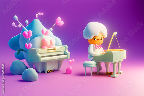 polymode-style-cold-porcelain-of-a-groom-playing-piano-toy-soft-smooth-lighting-soft-pastel, Generative AI
