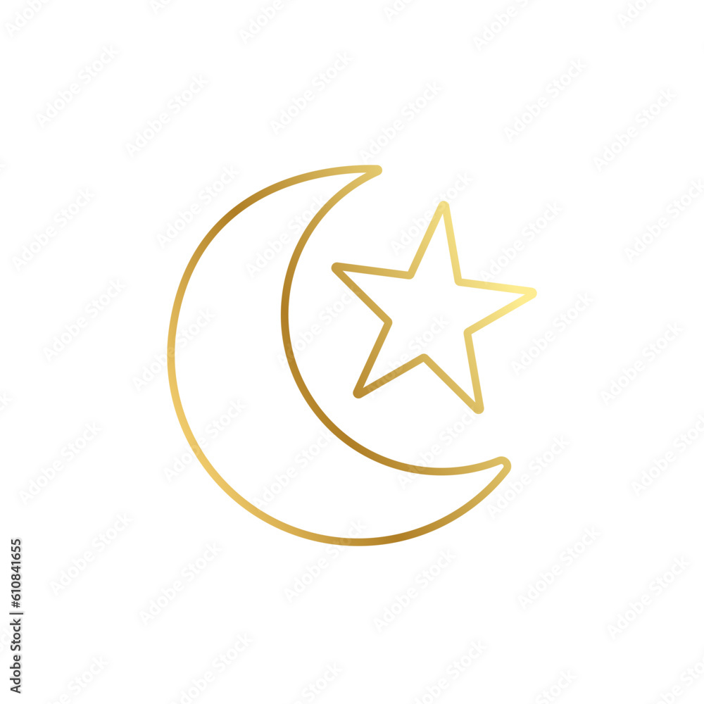 Black And White Illustration Of Star And Crescent Symbol Of