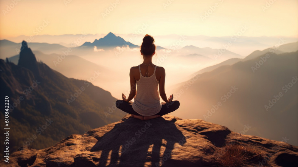 Woman yoga in the mountain meditation and relax in a mountain.