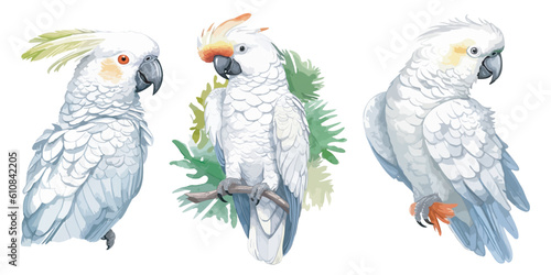 watercolor white parrot clipart for graphic resources