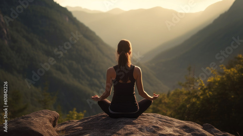 Woman yoga in the mountain meditation and relax in a mountain.