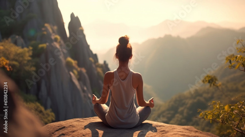 Woman yoga in the mountain meditation and relax in a mountain.