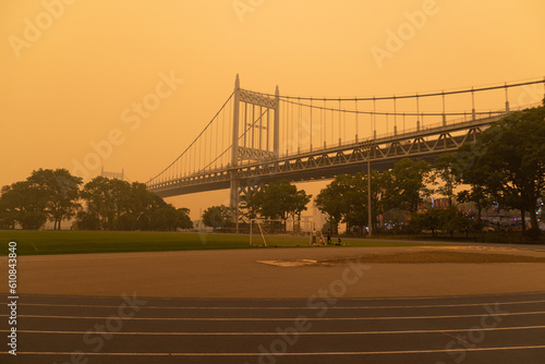 Canvas Print Astoria Park Track and the Triborough Bridge in Astoria Queens of New York City