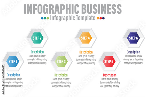 Infographic design template with numbers 6 option can be used for workflow layout, diagram, number step up options.