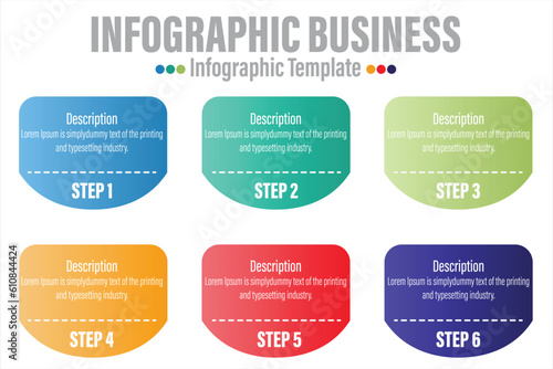 Infographic template with numbers six 6 option can be used for workflow layout, diagram, number step up options.