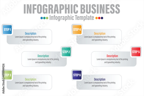 Infographic design template with numbers Six 6 Steps, Six 6 option for Presentation infographic, Timeline infographics, steps or processes. Vector illustration