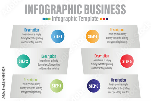 Infographic design template with numbers Six 6 Steps, Six 6 option for Presentation infographic, Timeline infographics, steps or processes. Vector illustration