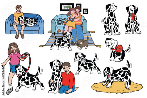 Hand Drawn dalmatian dog and family collection in flat style illustration for business ideas © toonsteb