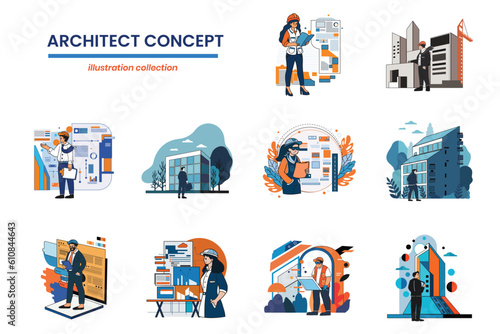 Hand Drawn Architects and Engineers collection in flat style illustration for business ideas