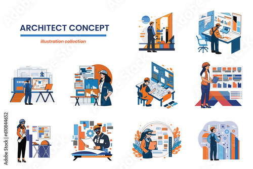 Hand Drawn Architects and Engineers collection in flat style illustration for business ideas