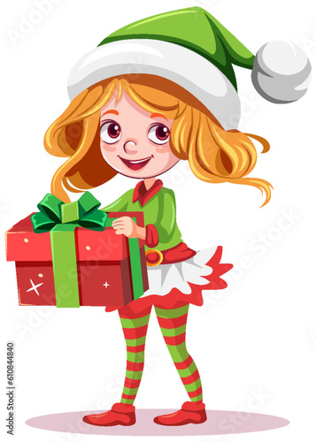 Christmas cartoon character holding gift box