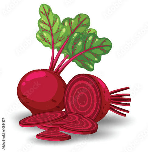 Whole beetroot and sliced on white background