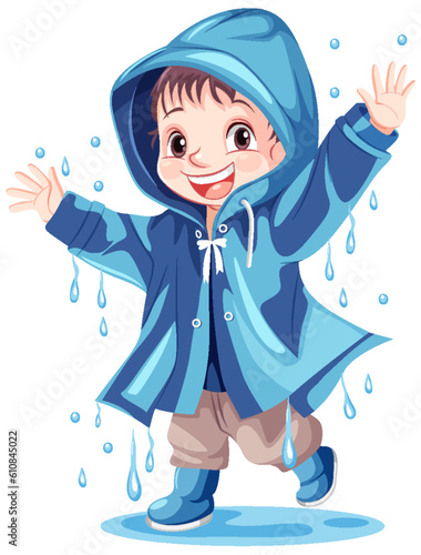 Happy boy wearing raincoat