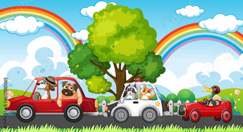 Animals driving different cars