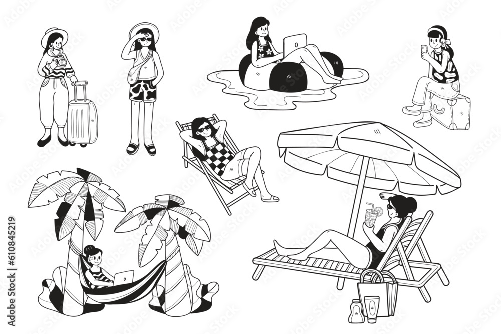 Hand Drawn outdoor traveler collection in flat style illustration for business ideas Hand Drawn outdoor traveler collection in flat style illustration for business ideas