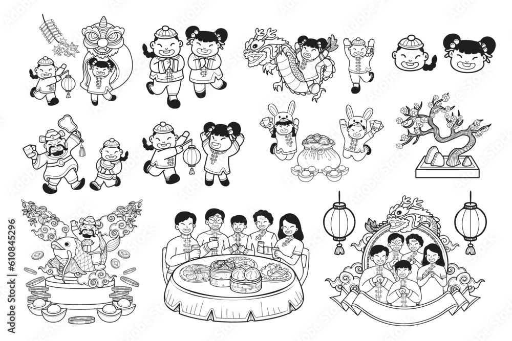 Hand Drawn Chinese children and family collection in flat style illustration for business ideas Hand Drawn Chinese children and family collection in flat style illustration for business ideas